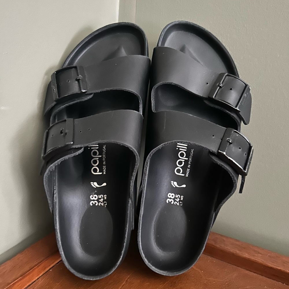 Papillio Black Double-Strap Sandals